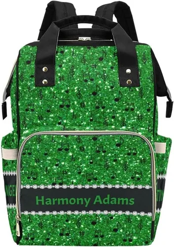 Vista 23 de Mochila para pañales personalizada, regalo con nombre, notas musicales, estrellas, azul oscuro, bolsa de viaje versátil: gran capacidad y múltiples