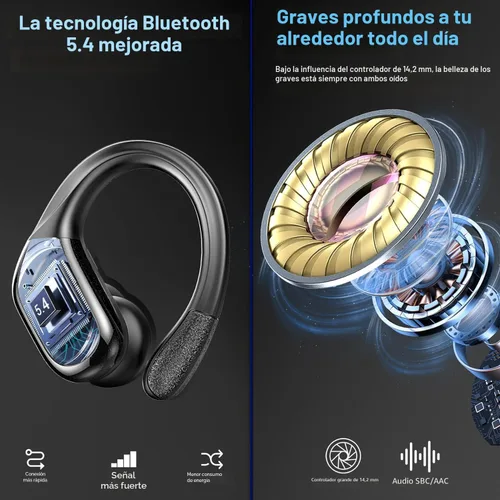 Vista 3 de Auricular Inalámbrico, Auriculares Bluetooth 5.4 de 75Hrs IP7 Impermeables para Deporte, Auriculares Inalámbricos para Correr con ENC Cancelación