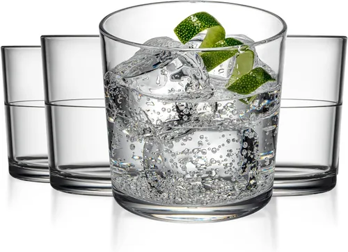 Vista 8 de Drinique Vasos de cóctel irrompibles de 10 onzas (juego de 4) vasos de plástico Tritan irrompibles, transparentes Shatterproof Tritan Drinking