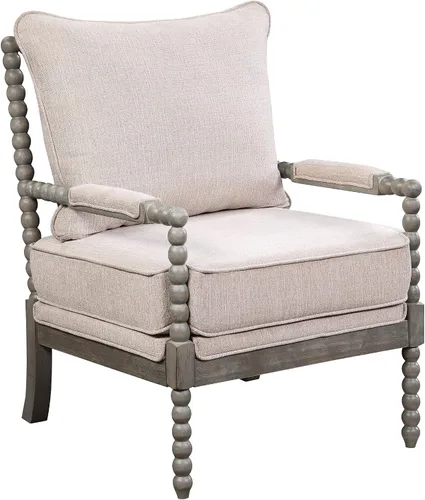 Vista 9 de OSP Home Furnishings Abbott Spindle - Silla decorativa con asiento acolchado de resorte y base gris cepillado, tela azul celeste