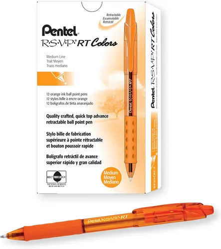 Vista 19 de Pentel RSVP RT Colors - Bolígrafo retráctil (1.0mm) trazo medio, color rosa, barril, tinta rosa, caja de 12 (BK93CRP-P)