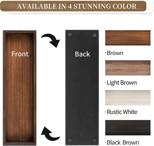Vista 5 de Hanobe Bandeja de servir decorativa de madera rústica, marrón, rectangular, 16 pulgadas x 4.7 pulgadas x 1.7 pulgadas Bandeja de madera rústica