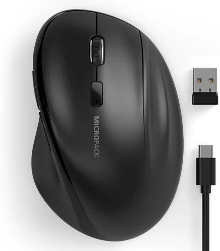 Vista 8 de Ratón inalámbrico Bluetooth ergonómico vertical para computadora portátil, MacBook, iPad, tableta, recargable, silencioso, clic, USB, túnel Negro