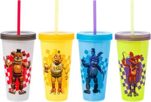 Vista 30 de Silver Buffalo Care Bears Corazones y Estrellas Juego de 4 Vasos de Plástico Cambian de Color con Popotes de Espiral Arcoíris con Tenderheart
