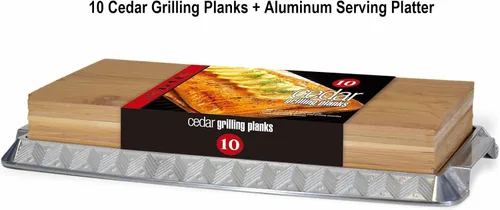 Vista 3 de TrueFire Tablones de cedro para parrilla de 7 x 16 pulgadas (paquete de 10) + bandeja de aluminio para servir, 16 pies