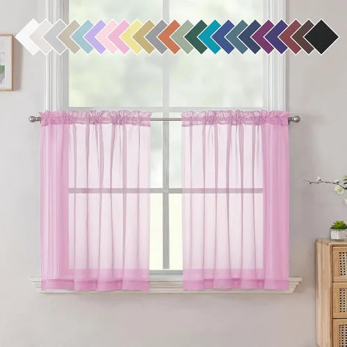Vista 77 de Aiyufeng 2 paneles de cenefa transparente negra de 14 pulgadas de largo, cortinas cortas negras transparentes para dormitorio, cortinas de cocina