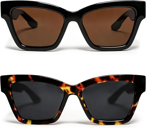 Vista 10 de VISOONE Cat Eye Sunglasses for Women Men Designer Retro UV400 Shades Negro/Marrón