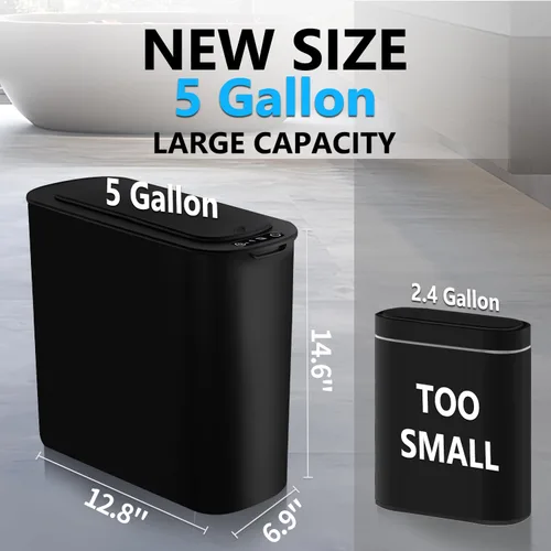 Vista 3 de TIPGO Cubo de basura de 5 galones con sensor de movimiento para baño con tapa, cubo de basura automático sin contacto, cesta de basura inteligente