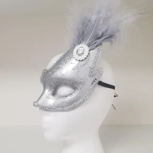 Vista 2 de Máscara de Halloween para fiestas, mezcla de colores (RHINESTONES NEGRO y plateado) para adultos