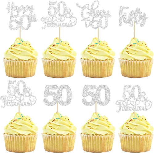 Vista 37 de Paquete de 30 adornos para cupcakes con purpurina de doble dígito para cumpleaños de 10 años, para cumpleaños, aniversario, fiesta, suministros