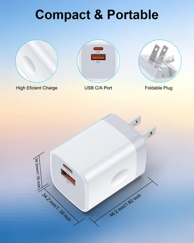 Vista 4 de Bloque rápido del cargador del pixel 10a 9 8 del USB C, cargador de pared de puerto dual Google Pixel Fast Charger for 10 Pro Fold 9a 9 Pro XL 8a