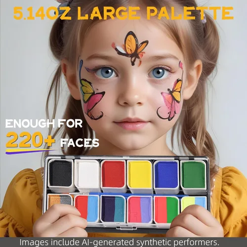 Vista 3 de OPHIR Kit de pintura facial profesional, kit de pintura facial para pastel dividido, pintura facial para niños arcoíris, 6 unicolores y 6 grupos