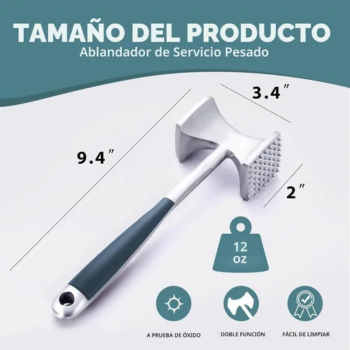 Vista 6 de KITEXPERT Martillo ablandador de carne con mango de agarre cómodo, mazo de doble cara para cocina, cortador resistente para ablandar carne, carne