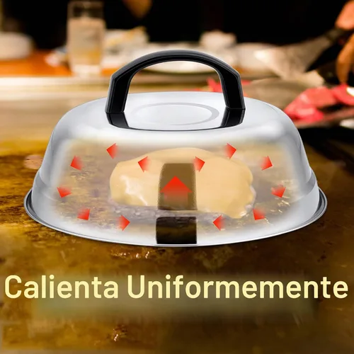 Vista 4 de Leonyo Juego de 2 tapas de cúpula de fusión de queso de 9 pulgadas, accesorios de plancha de acero inoxidable, cubierta duradera para cocinar al
