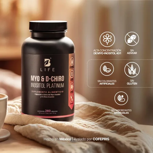 Vista 7 de Myo & D-Chiro Inositol Platinum 240 Cápsulas. con Ingredientes Naturales Mezcla 40:1. B Life Myo & D-Chiro Inositol Platinum