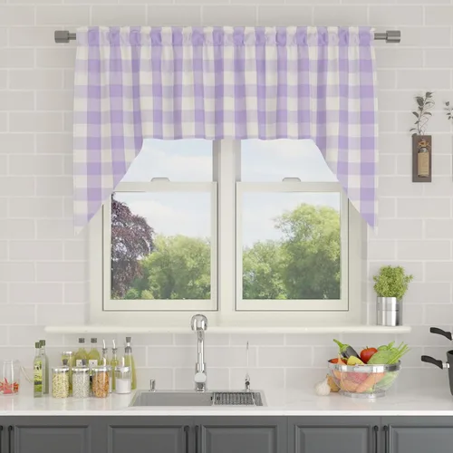 Vista 176 de Cenefas de cortina para ventana de 16 pulgadas de largo, 2 paneles de cuadros búfalo, cortinas pequeñas con bolsillo para barra, estilo clásico