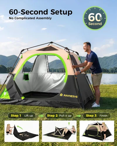 Vista 3 de Tienda de campaña instantánea para 4/6 personas, configuración de tienda de campaña en 60 segundos, tiendas de campaña impermeables para acampar