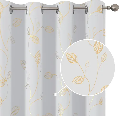 Vista 22 de BUHUA Cortinas pequeñas para ventana de 36 pulgadas de largo, 2 paneles, cortinas opacas con elegantes ramas de árbol plateadas, cortinas de bloqueo