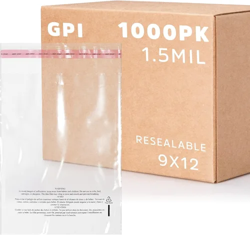 Vista 11 de GPI - Paquete de 100 bolsas de polietileno transparentes de 7 x 11 pulgadas, 1.5 mil. - Bolsas de polietileno resellables con tira adhesiva
