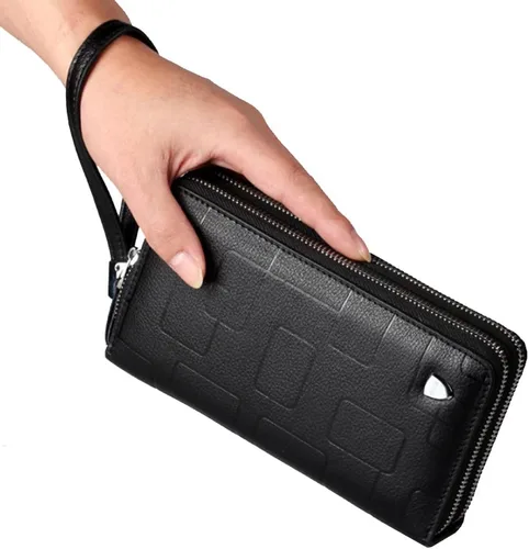 Vista 8 de KPYWZER Bolso de mano de cuero para hombre, cartera para muñeca, bolsa de muñeca