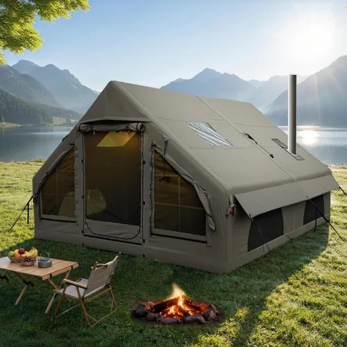 Vista 8 de Luxury Inflatable Camping Tent,Wind & Rain Resistant,Breathable & Durable Wear-Resistant Fabric,Built-in Stove Jack,Fast Setup with Pump,All-Season