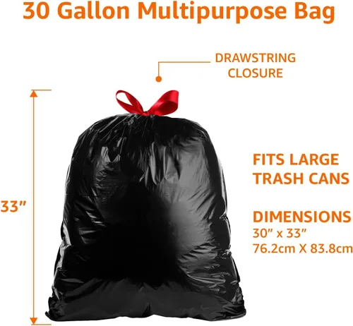 Vista 4 de Amazon Basics - Bolsas de basura multiusos con cordón, 30 galones, 20 unidades, paquete de 1