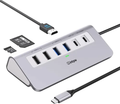 Vista 10 de P9 USB C Hub, INTPW 9-en-1 Adaptador USB Multipuerto con HDMI 4K, PD 100W, USB-C y 2 USB A 3.0 5Gbps, 2 USB A 2.0, Lector de Tarjetas SD/TF, Hub USB