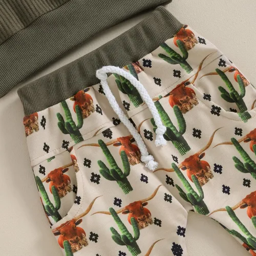 Vista 4 de Molioaky Ropa occidental para bebé recién nacido, sudadera con estampado de vaca, sudadera y pantalones deportivos, conjunto de ropa para otoño e
