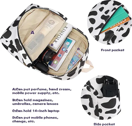 Vista 2 de Juego de mochila escolar con estampado de vaca para adolescentes, niñas, niños, bolsas con lonchera y estuche para lápices