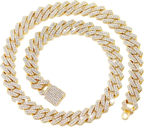 Vista 8 de Collar de Cadena para Perro Collar de Cadena de Metal para Caminar Collar de Eslabones Cubanos para Perro con Hebilla Segura 14MM Collares de Cadena