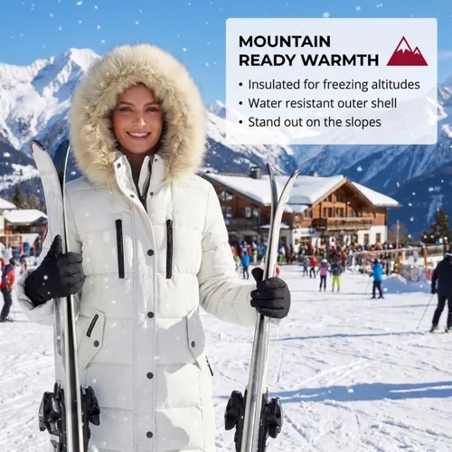 Vista 6 de CANADA WEATHER GEAR - Abrigo largo acolchado para mujer - Parka con capucha de piel sintética resistente al viento y al agua para invierno Blanco