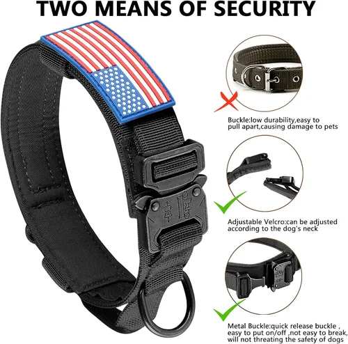 Vista 5 de DAGANXI - Collar táctico para perro, collar ajustable de nailon para adiestramiento con asa de control y hebilla, para perros medianos y grandes