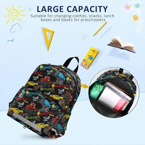 Vista 4 de Fisyme Mochila escolar para niños, niñas y niños, Coche multicolor, Mochilas Daypack