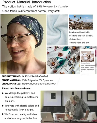 Vista 4 de JarseHera Gorros de algodón para quimioterapia para mujer, gorro para el cáncer, turbante