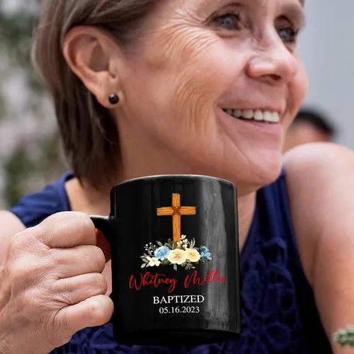 Vista 5 de Personalized Baptism Coffee Mug Gift With Baby Name & Date Baptized, Customized Baby Baptism Christening Black Ceramic Mug Gift For Dad Mom