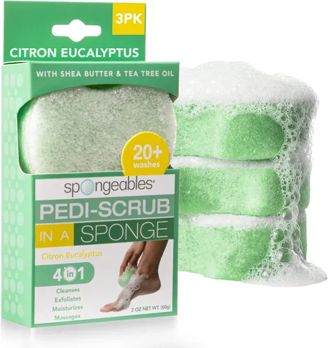 Vista 23 de Spongeables Pedi Scrub Foot Exfoliating 20+ Wash Sponge, aceite de argán, 2