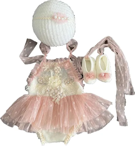 Vista 5 de Trajes de fotografía para recién nacidos, accesorios de fotografía para recién nacidos, diadema de tutú de encaje, traje de sesión de fotos