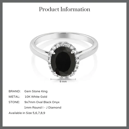 Vista 6 de Gem Stone King Anillo de compromiso ovalado de oro blanco de 10 quilates con piedra natal y halo de diamantes Ovalado de 0.354 x 0.276 in Anillo
