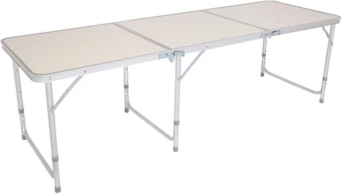 Vista 8 de Mesa plegable de aluminio, mesa de picnic para campamento, mesa rectangular portátil de altura ajustable, mesa ligera multiusos para fiestas, playa