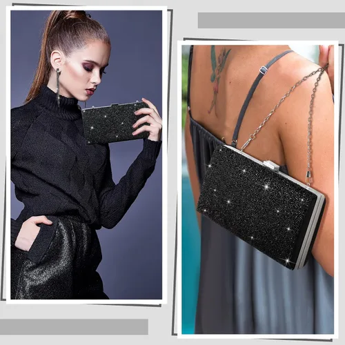 Vista 7 de Kigeli 4 piezas de diamantes de imitación para mujer, bolsa de embrague de noche, collar y pulsera para boda formal