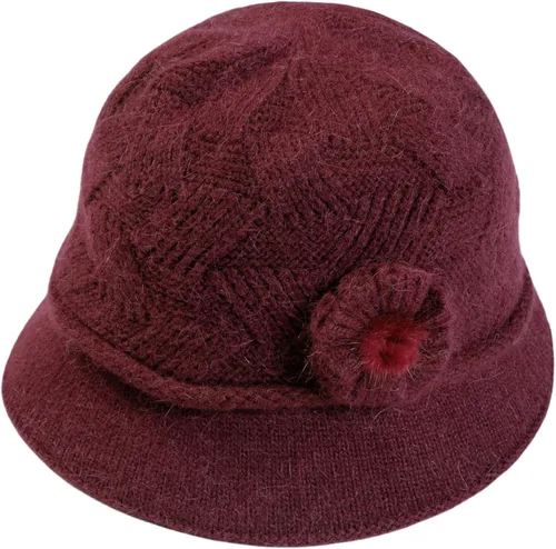 Vista 70 de C-US - Gorro de punto cálido para mujer, con visera de ganchillo con acento de flores