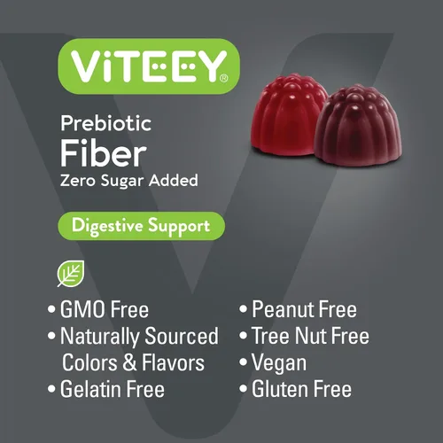 Vista 5 de Viteey - Gomitas de fibra prebiótica para adultos, 0.14 oz Gomitas de suplemento de fibra soluble digestiva y intestinal, sin azúcar, veganas, sin