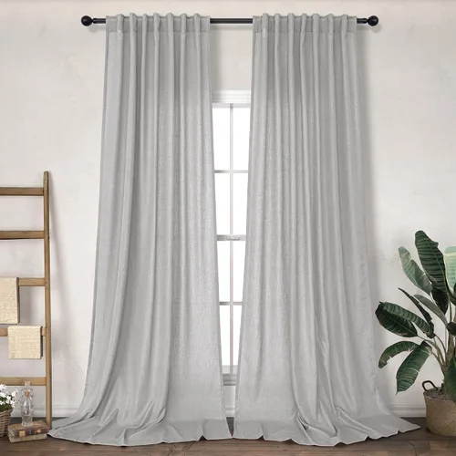 Vista 39 de DANCURTON Cortinas de lino para ventana, cocina moderna, dormitorio, ventanas pequeñas, 2 paneles con bolsillo con pestaña trasera, gruesas