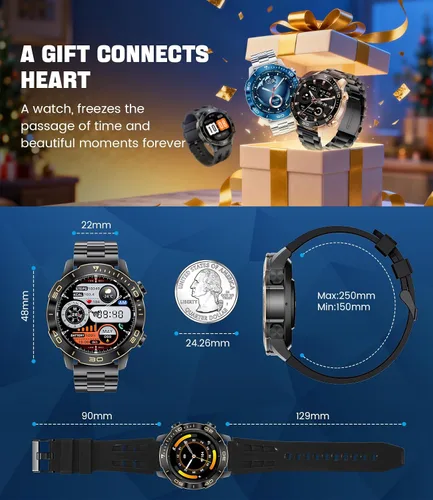 Vista 8 de Smart Watches for Men Luxury for Android iPhone/50 Day Battery,Fitness Watch with Heart Rate/Blood Pressure/Sleep Monitor,Men's Smartwatch Amoled