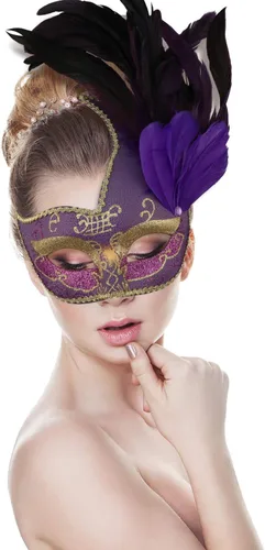 Vista 3 de Máscara de plumas para mascarada, disfraz veneciano para fiesta de Navidad.