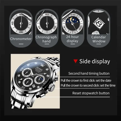 Vista 4 de Taxau Watches for Men, Luxury Stainless Steel Big Face Dress Mens Watches Waterproof Date Moonphase Analog Quartz Men's Wrist Watches