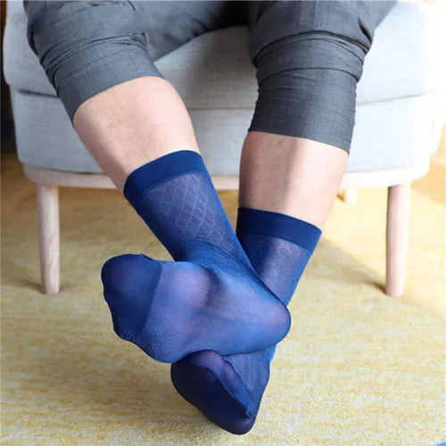 Vista 5 de Uaussi 10 pares de calcetines de vestir ultrafinos para hombre, calcetines de negocios de seda transparente, pantalones de trabajo de nailon suave