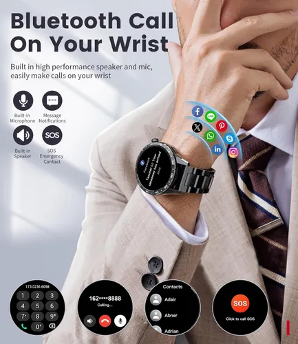 Vista 3 de LIGE Relojes inteligentes para hombres (respuesta/hacer llamadas), rastreador de actividad HD AMOLED de 1.43 pulgadas con más de 110 modos