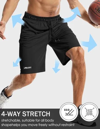 Vista 4 de Aolesy Pantalones cortos de baloncesto para hombre con bolsillos con cremallera, pantalones cortos deportivos de 10 pulgadas para hombre, pantalones