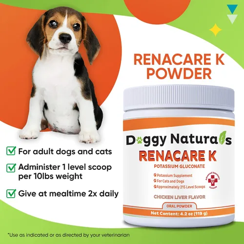 Vista 7 de RenaCare K es para Renal K (gluconato de potasio) Suplemento en polvo de potasio para perros y gatos, (4 onzas) con sabor a hígado de pollo